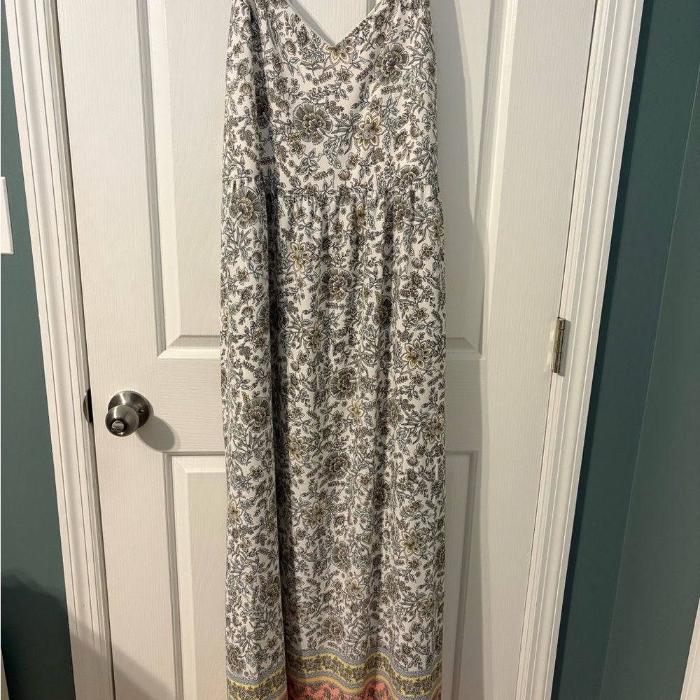 LOFT Floral Patterned Dress with Cream and Yellow Accents